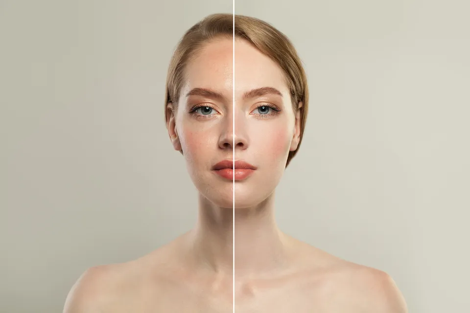 mladá modelka žena retušování obličeje